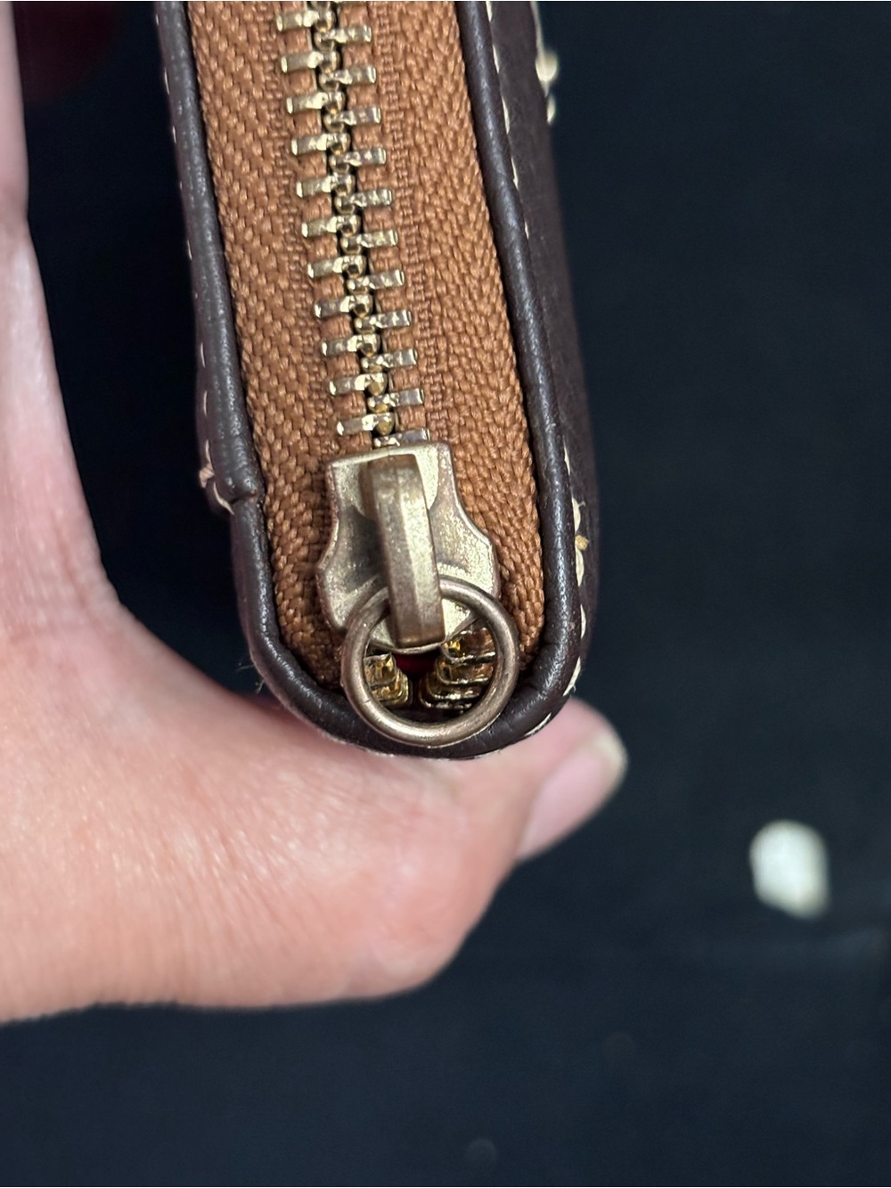 Dooney & Bourke Dark Brown Pebbled Leather Zip Wallet with Tan Trim - Picture 9 of 9